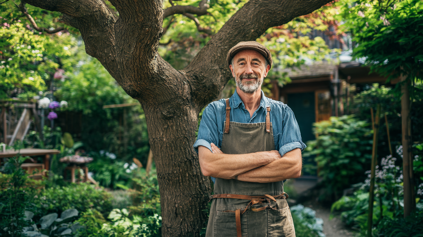 Gardener Standing in His Garden