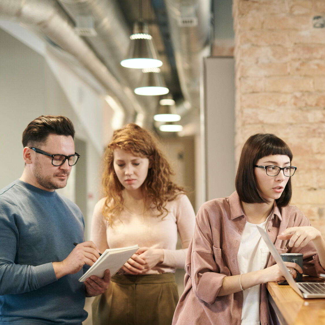 A group of people discussing information material